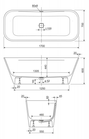 Фото ванна из литого мрамора cezares titan 170*70 см, белая