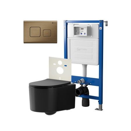 Фото сет: инсталляция point элемент pn45120 + клавиша афина бронза браш pn44041bb + унитаз веста чёрн мат