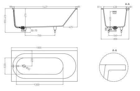 Фото ванна salini s-stone ornella kit 102422mrf 180*80 см, матовая покраска по ral полностью