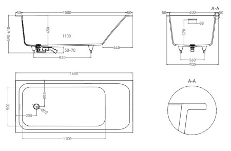 Фото ванна salini s-stone orlanda kit 102125mrf 160*70 см, матовая покраска по ral полностью