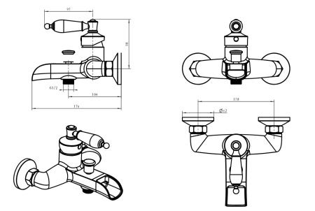 Фото смеситель для ванны boheme vogue 213, золото