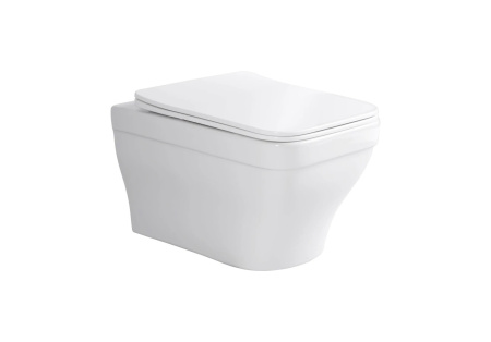 Фото унитаз подвесной безободковый aquatek амадео aq1163-00 520*365*320 мм, горизонтальный выпуск, тонкое сиденье с механизмом плавного закрывания, крепеж