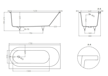 Фото ванна salini s-stone ornella 102324mrf 170*80 см, матовая покраска по ral полностью