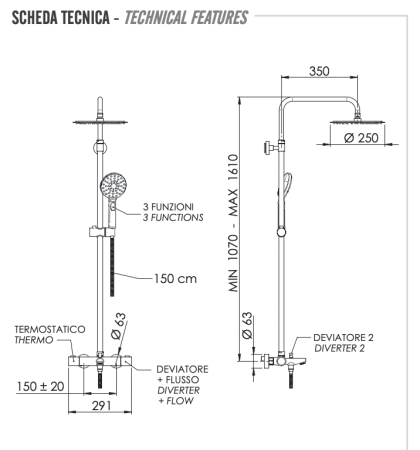 Фото душевая система термостатическая с изливом remer eq34a8mpufm25no, черный матовый