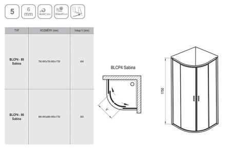 Фото душевой угол ravak blix blcp4-80 sabina 3b240c40z1 80*80*175 см, профиль хром/стекло прозрачное