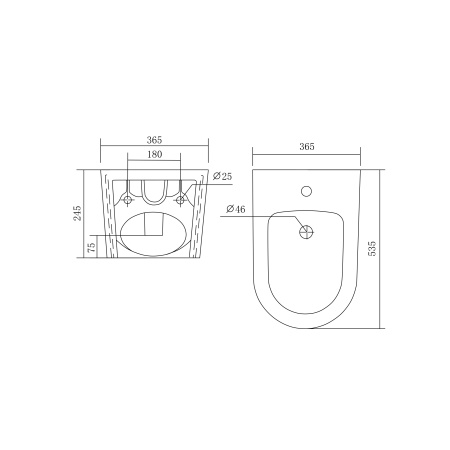 Фото биде подвесное aquatek оберон/ бетта aq0516-00, 535*365*245 мм, цвет белый