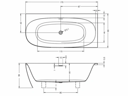 Фото ванна акриловая riho omega corner l левая b098001005 170*80 см, белая