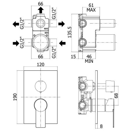 Фото встраиваемый смеситель для ванны и душа paffoni red red015cr/м, хром