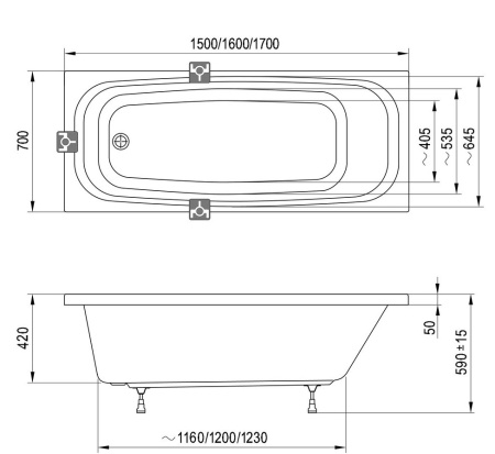 Фото акриловая ванна ravak septima c631s00000 160*70 см