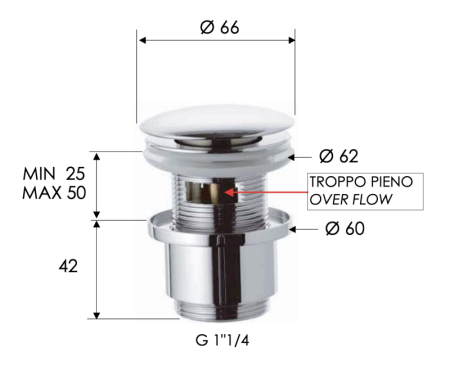 Фото донный клапан с переливом remer 905cc2114do, золото глянцевое