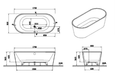 Фото ванна акриловая vitra geo 65370006000 170*80 см, белая