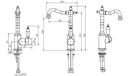 Фото смеситель для раковины boheme tradizionale nero 242 высокий, хром/черный