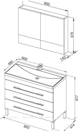 Фото комплект мебели aquanet верона 90 белый (напольный 3 ящика)