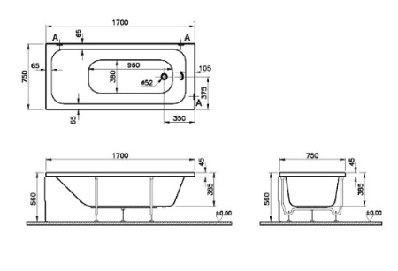 Фото ванна акриловая vitra optimum neo 64570001000 170*75 см, белая