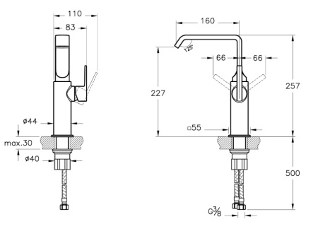 Фото смеситель для раковины высокий vitra suit a4276539, черный глянец
