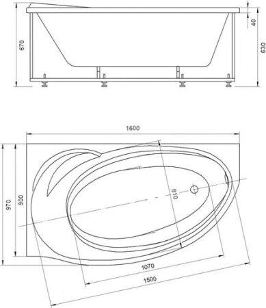 Фото акриловая ванна aquatek бетта левая 160*95 см, белая