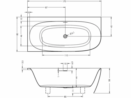Фото ванна акриловая riho desire corner r правая b097001005 170*80 см, белая