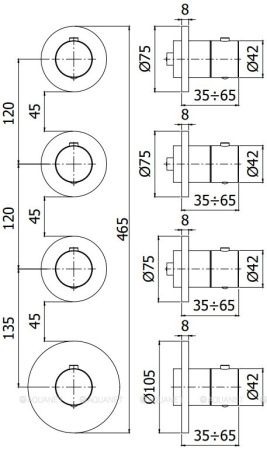 Фото встраиваемый смеситель для ванны и душаpaffoni modular box mde019hg термостат, золото медовое