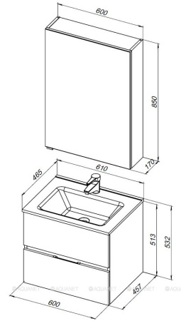 Фото комплект мебели aquanet алвита new 60 2 ящика, дуб веллингтон белый