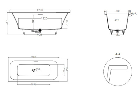 Фото ванна salini s-sense orlanda axis kit 103313grf 170*75 см, глянец покраска по ral полностью