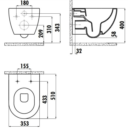 Фото унитаз подвесной безободковый creavit free fe322-11sm00e-0000, черный матовый
