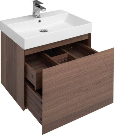 Фото тумба подвесная с раковиной aquanet нью-йорк 60 орех