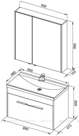 Фото комплект мебели aquanet августа 90 белый (ручка хром)