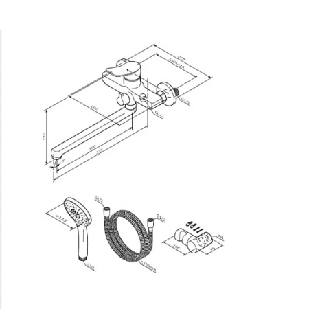Фото смеситель для ванны и душа am.pm x-joy с гарнитуром, хром