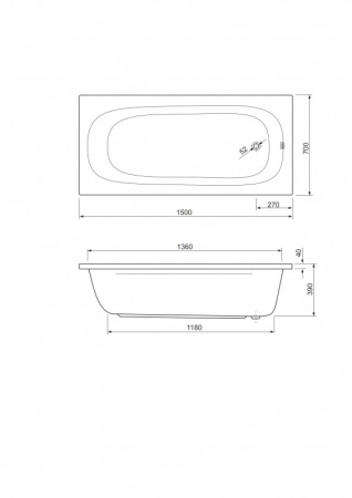 Фото акриловая ванна cezares piave 150*70 см