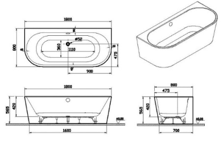 Фото ванна акриловая vitra geo 65420006000 180*80 см, белая
