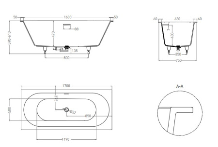 Фото ванна salini s-stone ornella axis kit 103523mrf 170*75 см, матовая покраска по ral полностью