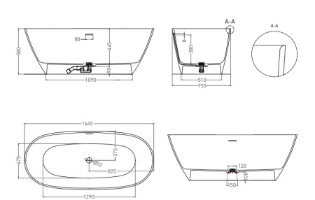 Фото ванна salini s-sense sofia 102511grf 165*75 см, глянец покраска по ral полностью