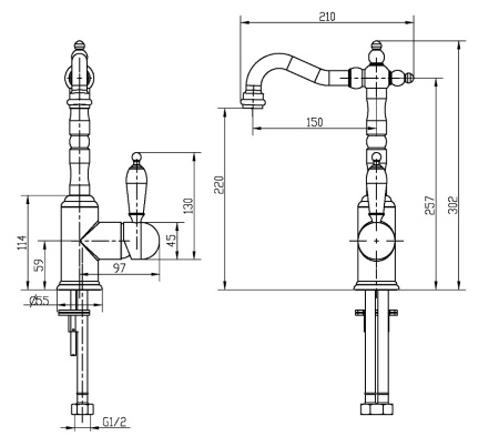 Фото смеситель для раковины высокий boheme tradizionale oro 282, золото
