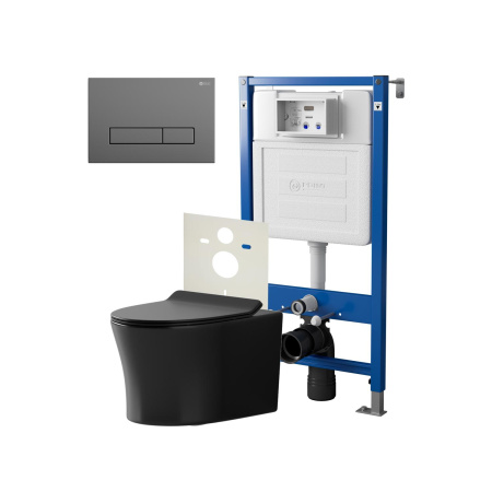 Фото сет: инсталляция point элемент pn45120 + клавиша меркурий графит pn44831gm + унитаз вега чёрн мат