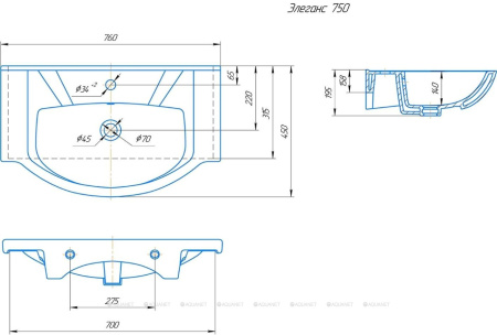 Фото раковина для тумбы kirovit элеганс 75 см, белая