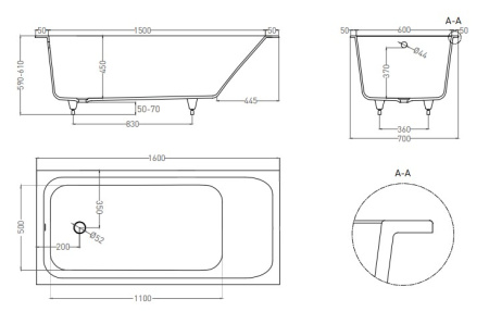 Фото ванна salini s-stone orlanda 102025mrf 160*70 см, матовая покраска по ral полностью