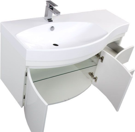 Фото тумба подвесная с раковиной aquanet опера 115 l белый (2 дверцы 2 ящика)
