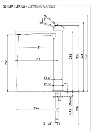 Фото смеситель для раковины высокий remer slash sl11l, хром