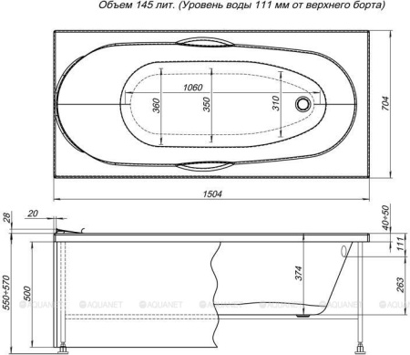 Фото фронтальная панель aquanet dali 150 см, 00239389