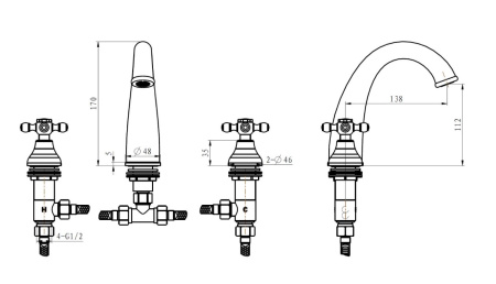 Фото смеситель для раковины на 3 отверстия boheme crystal 277-crst, хром