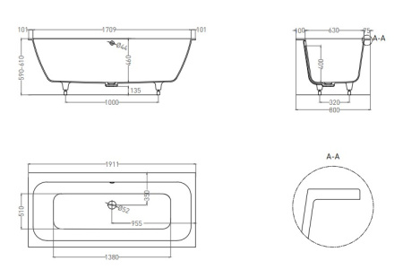Фото ванна salini s-sense orlanda axis 103211grf 190*80 см, глянец покраска по ral полностью