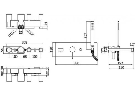 Фото встраиваемый комплект для ванны и душа paffoni rock ro001cr, хром