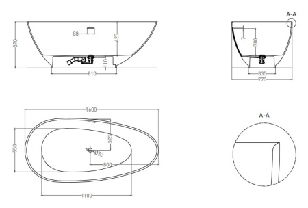 Фото ванна salini s-stone paola 101511smrf 160*77 см, матовая покраска по ral полностью