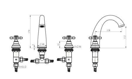 Фото смеситель для раковины на 3 отверстия boheme royal crystal 297-royal/crst, золото