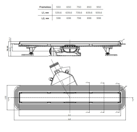 Фото душевой трап pestan frameless line 550 под плитку, хром