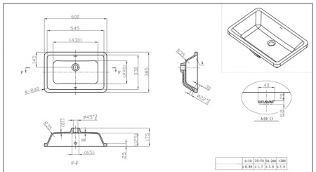 Фото раковина встраиваемая снизу bravat c22171w-eng 60*38,5*16 см, белая