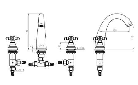 Фото смеситель для раковины на 3 отверстия boheme camelia 277-camelia, хром