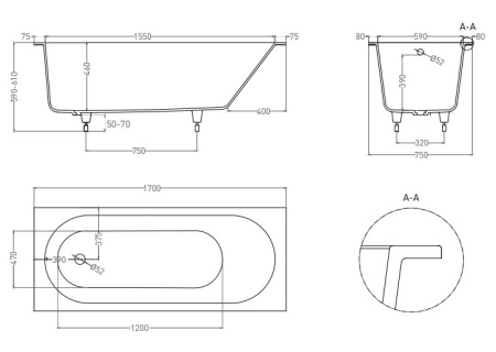 Фото ванна salini s-sense ornella 102311mrf 170*75 см, матовый покраска по ral полностью