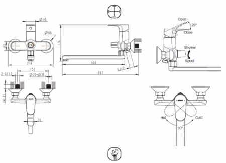 Фото смеситель для ванны и душа bravat alfa, черный
