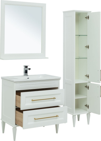 Фото комплект мебели aquanet бостон м 80 белый (ручки золото, раковина бостон)